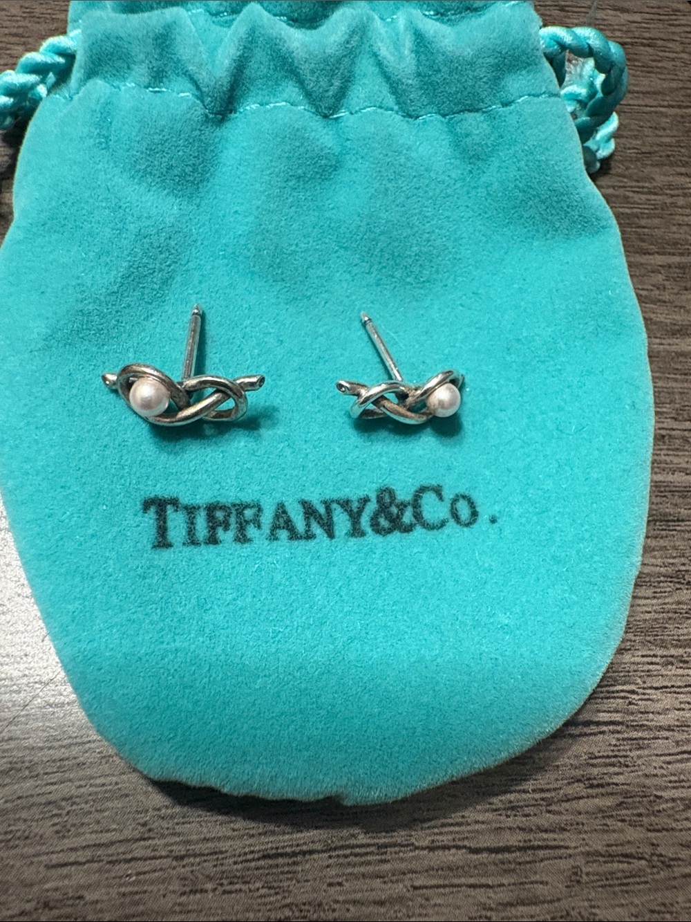 Tiffany & Co. Infinity Pearl Stud Earrings Sterling Silver
